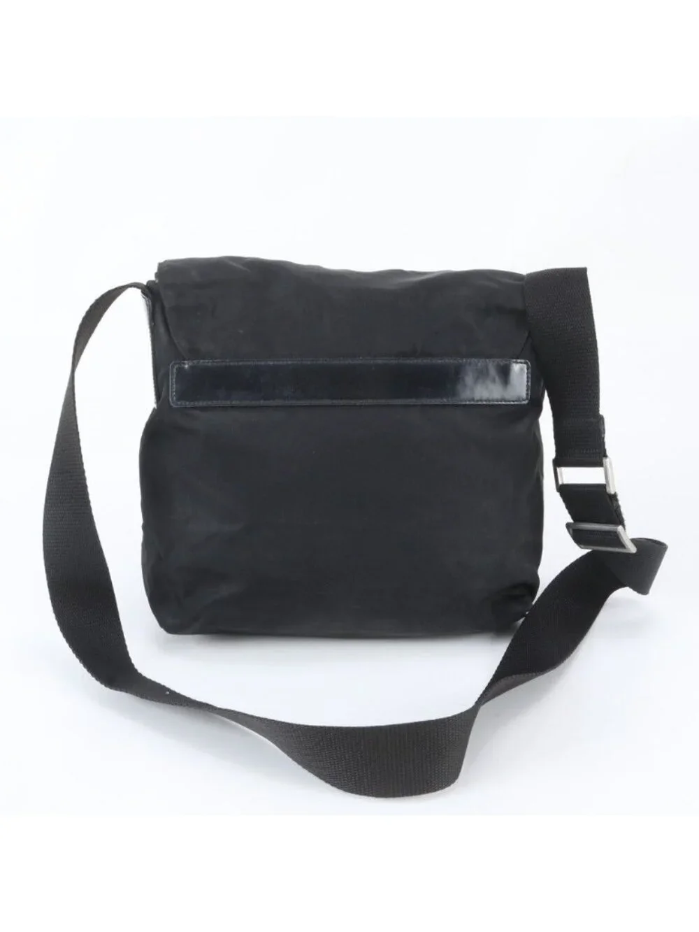 Prada Tessuto Nylon Triangle Logo Leather Shoulder Bag Crossbody Messenger Black